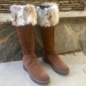 MANAS Brown Suede Fur Lined Lace up Back Wedge Boot Size 39:8.5-9